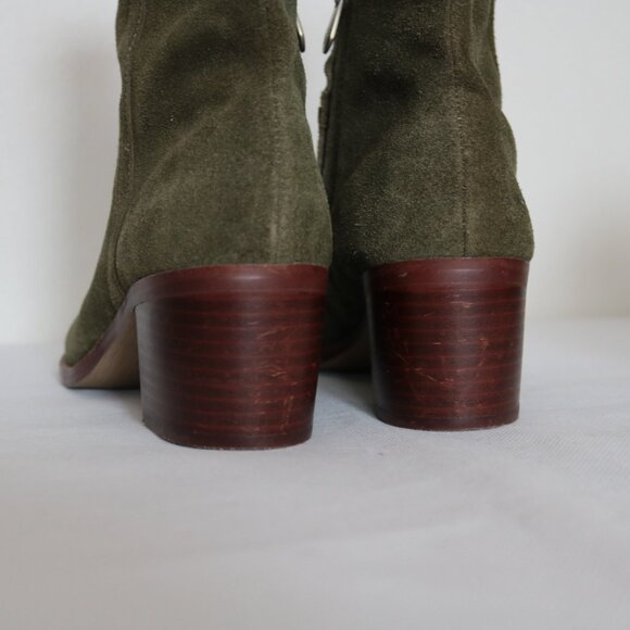 Adrienne Vittadini Fonzie Olive Western Suede Heeled Booties Size 8.5 - Picture 15 of 15